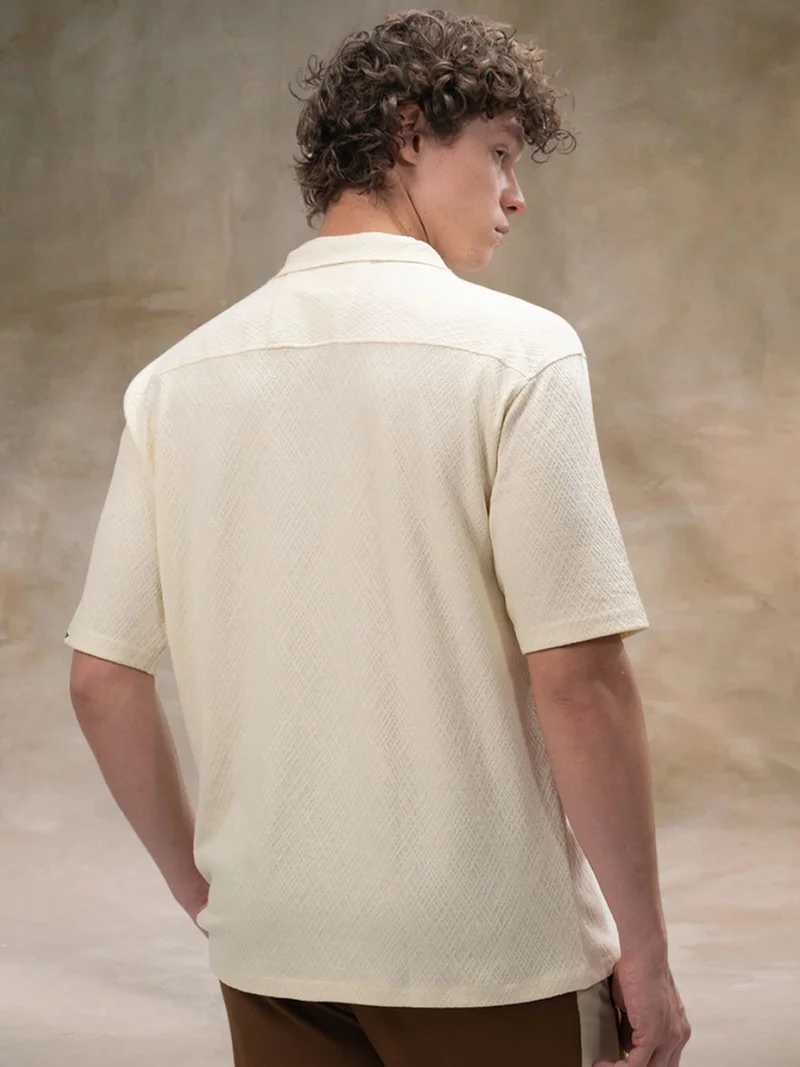 Maniac  Maniac Mens Marble Texture Collared Neck Half Sleeve Cream Cotton Polo Shirt for Men | Best Price UAE